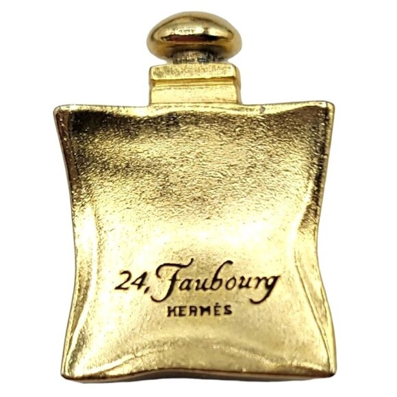 Hermes Faubourg Goldtone Parfum Bottle Brooch Pin Signed - Picture 1 of 7
